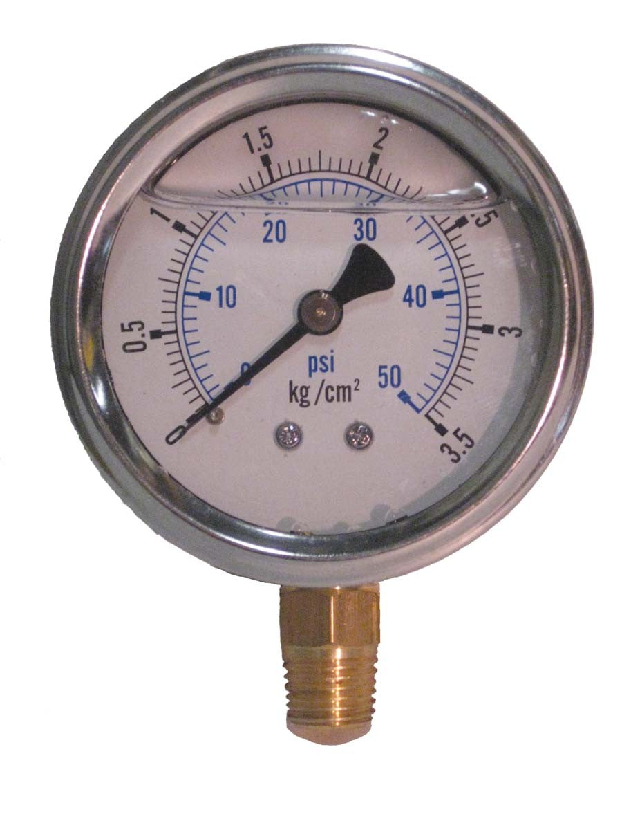 Liquid Filled Pressure Guage - 0-50 PSI FOR 3/4HP TO 1HP - Living Water Aeration